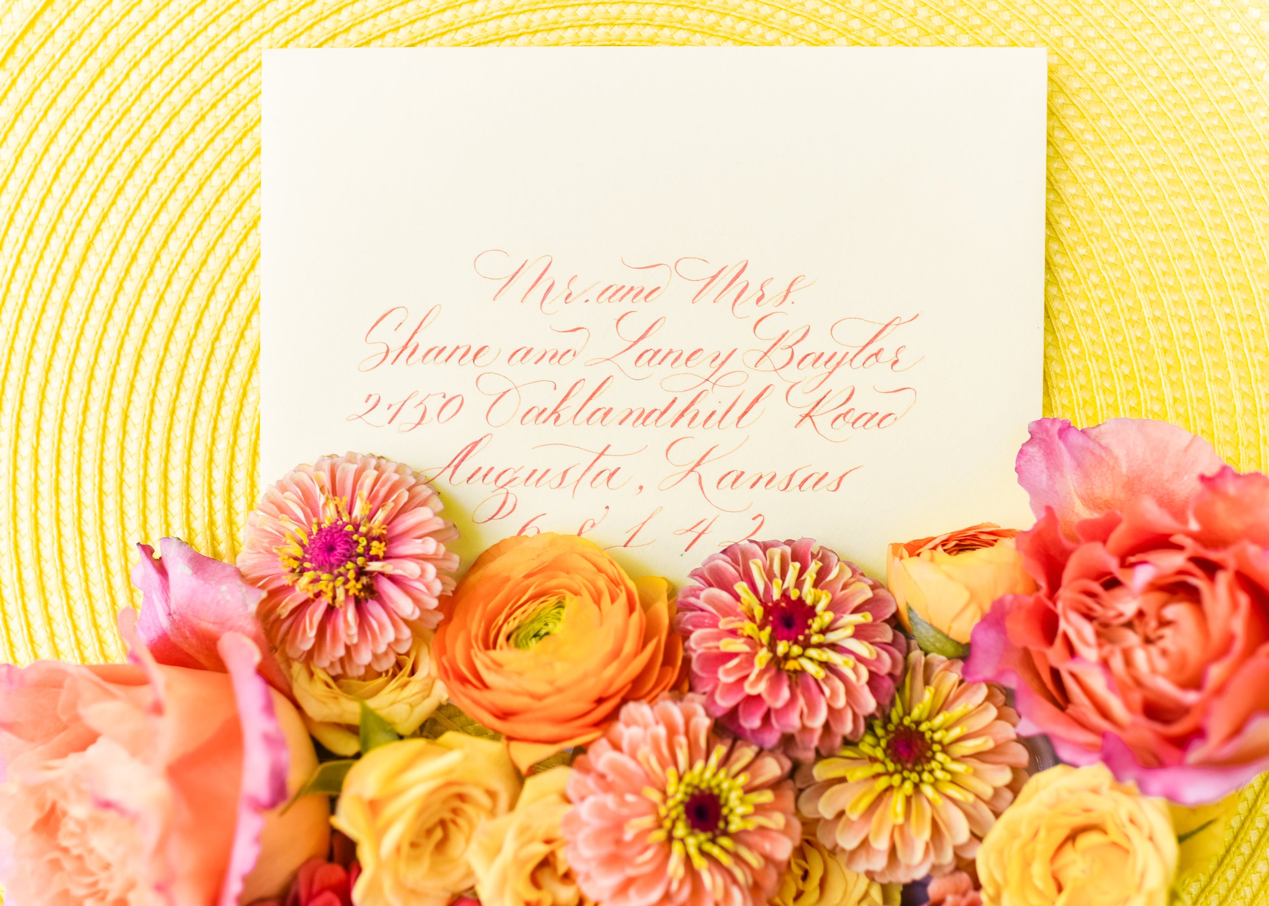 hand written calligraphy addressing modern Seven Oaks Envelopes